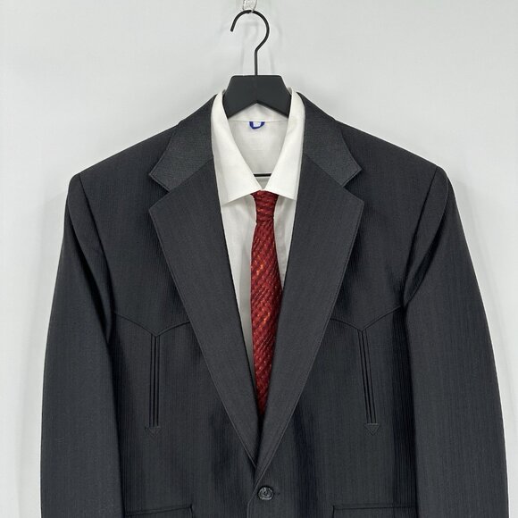 vintage 80s PAGANO WEST jacket blazer sport coat western cowboy arrow black 46R - Picture 2 of 9